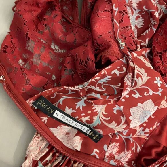 Plenty Anthropologie Women's Arcadia Accordion Pleated Laced Midi Dress Brown Si - Picture 9 of 12